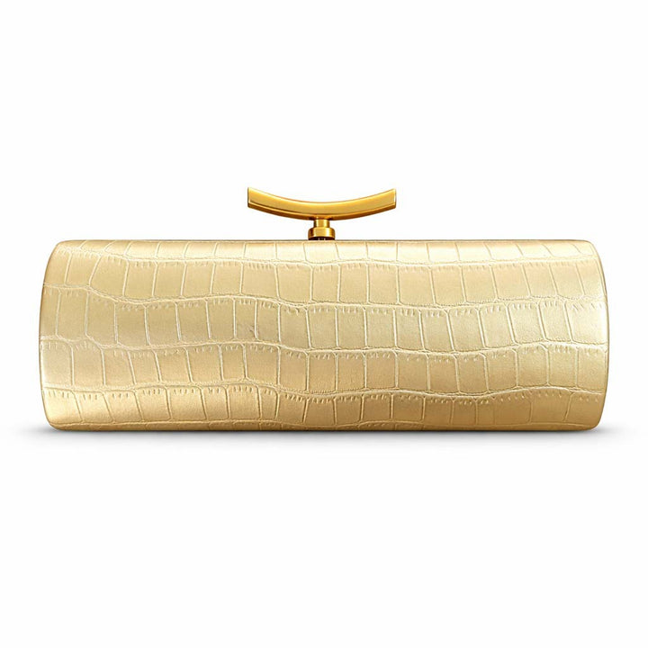 croc-effect cylinder clutch with gold chain – ARDEN