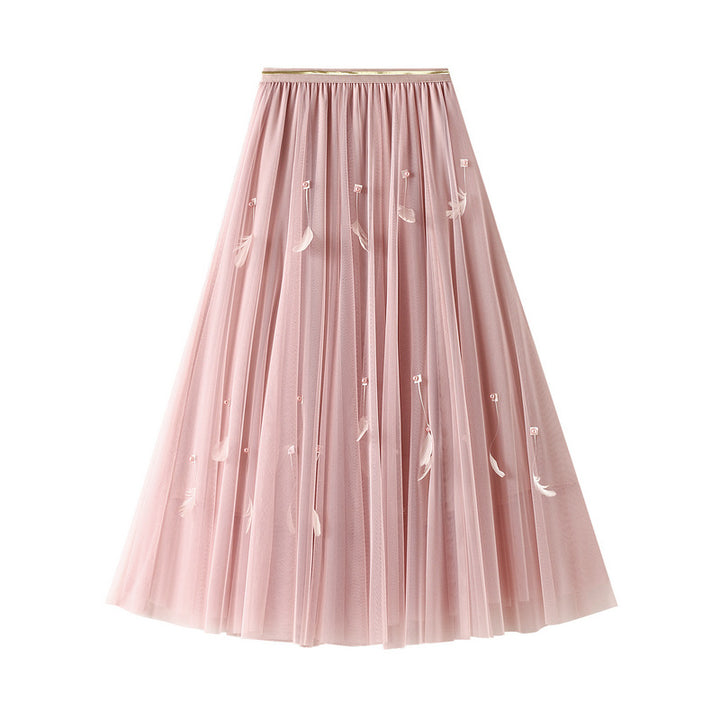 double-layer tulle skirt with beaded feather accents – AURORA