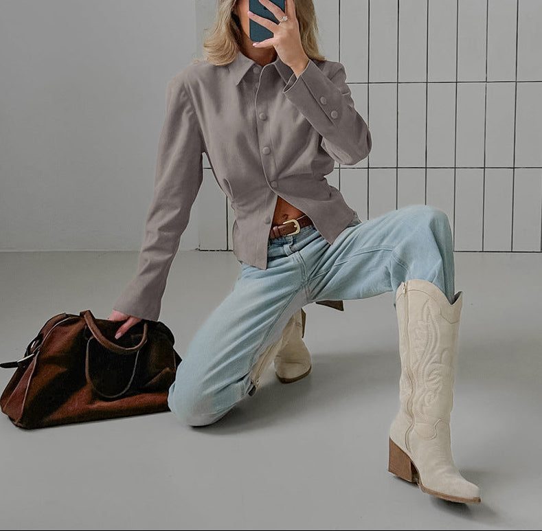 structured suede jacket with asymmetric front – VERA