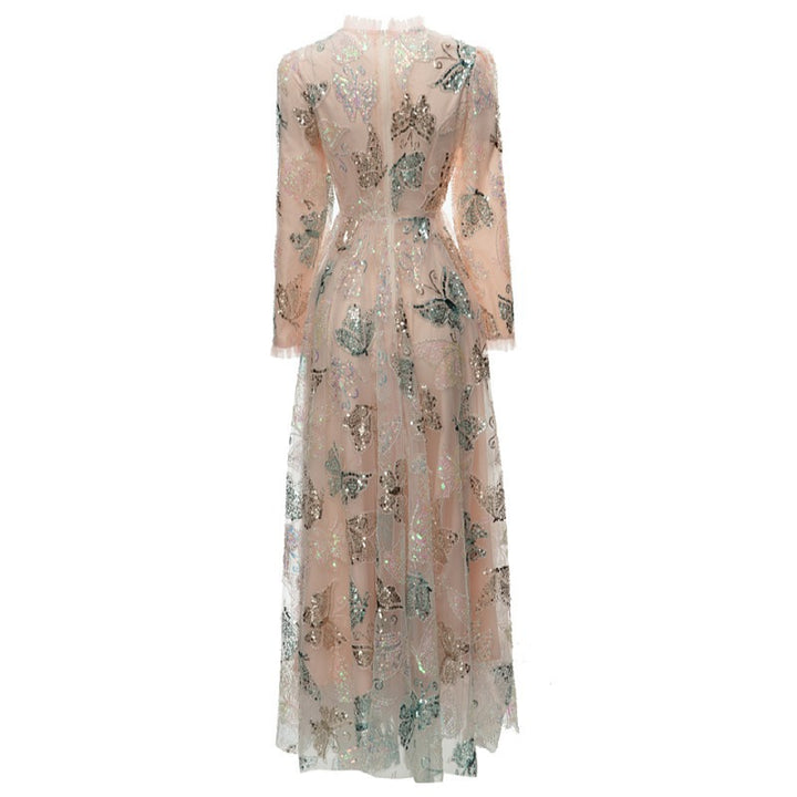 embroidered chiffon gown with butterfly motifs – AMARA