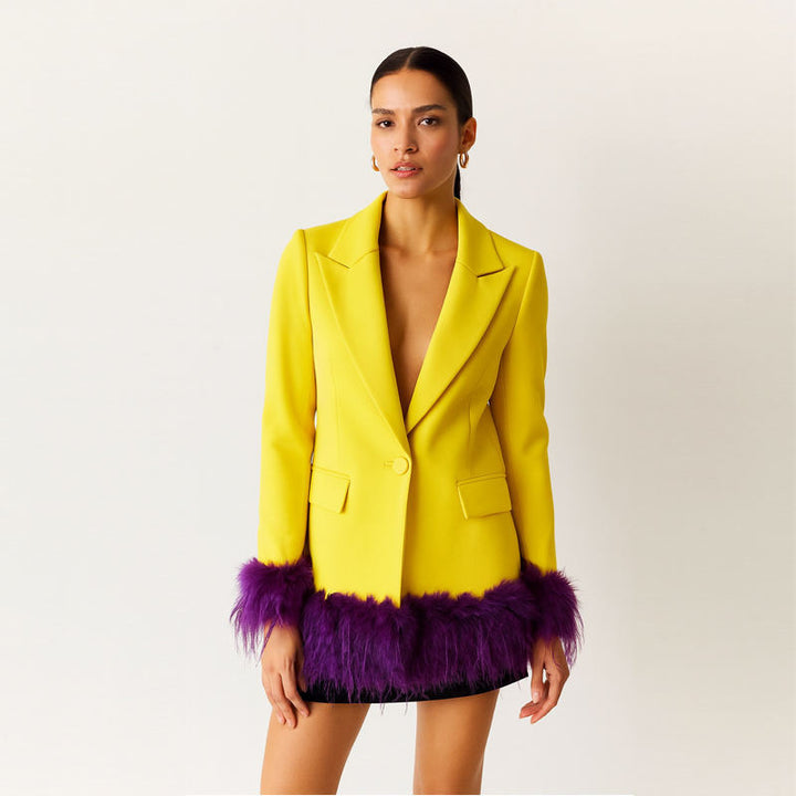 feather-trim tailored blazer – AURORA