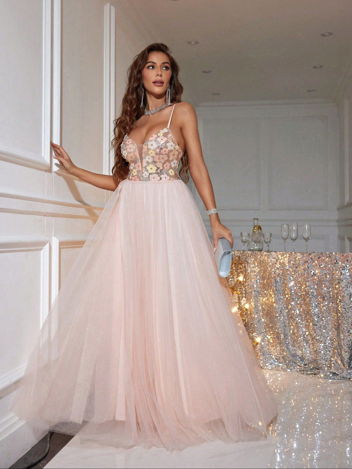 floral corset tulle gown with sweetheart neckline – BLOSRONY
