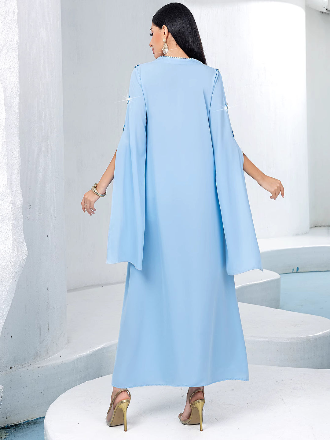 flare sleeve column dress with star embellishments - ZARASDU