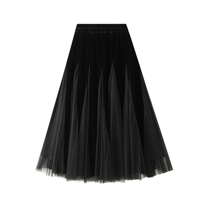 pleated tulle midi skirt with elastic waist – IVORY