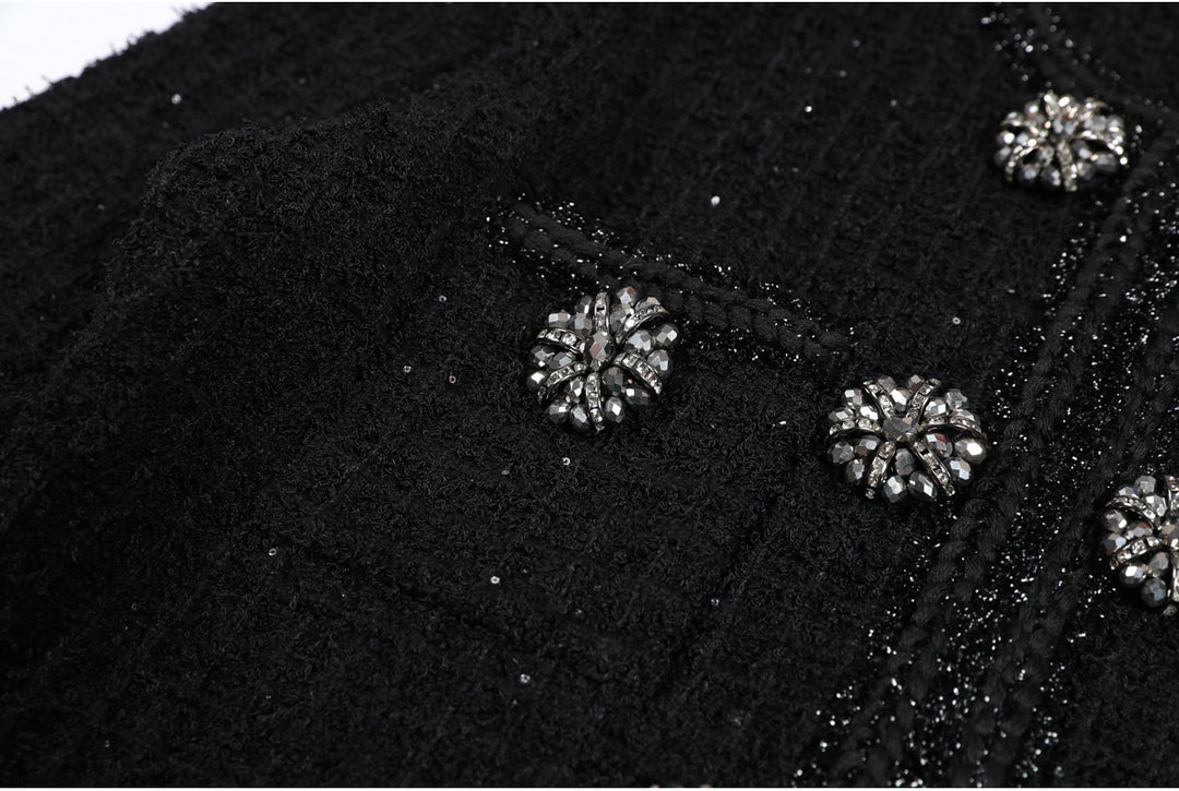 long-sleeve tweed mini dress with jeweled buttons – VIVIETE