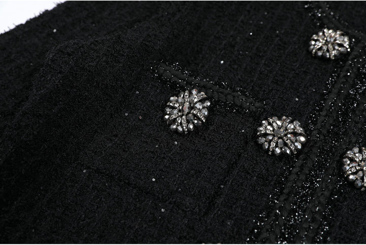 long-sleeve tweed mini dress with jeweled buttons – VIVIETE