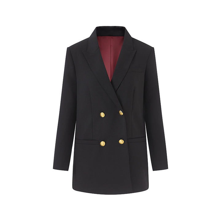double-breasted tailored blazer with gold buttons – ROUGE