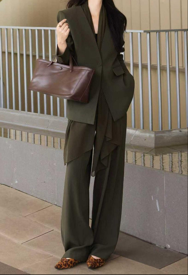 draped lapel blazer with wide-leg tailored pants – MARISE
