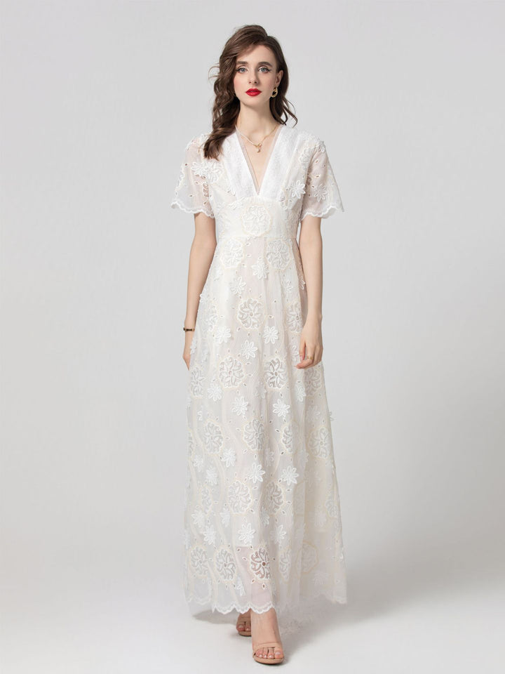 embroidered lace maxi dress with scalloped hem – ISABELLA