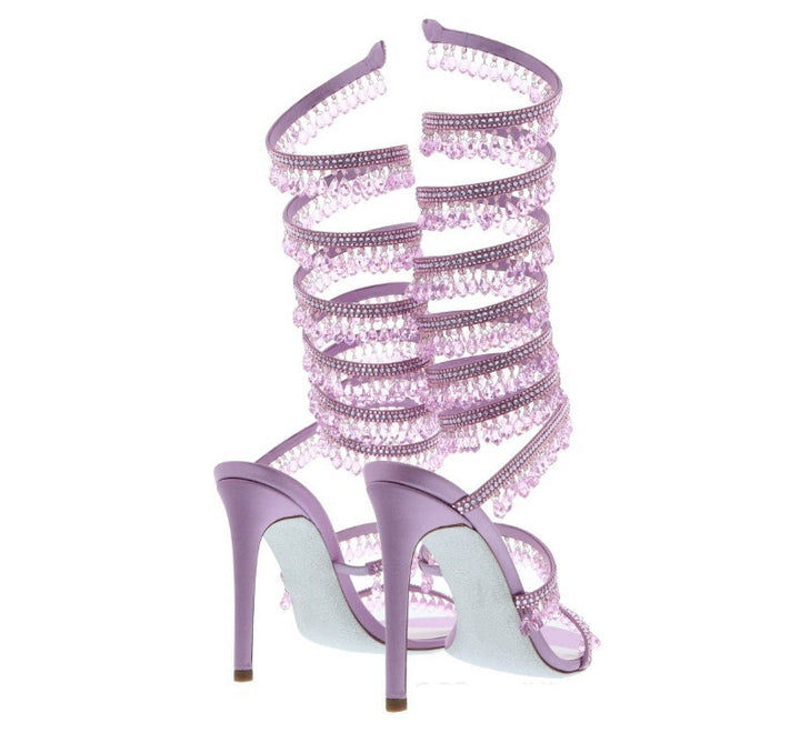 crystal-embellished spiral heel sandals – AZURE