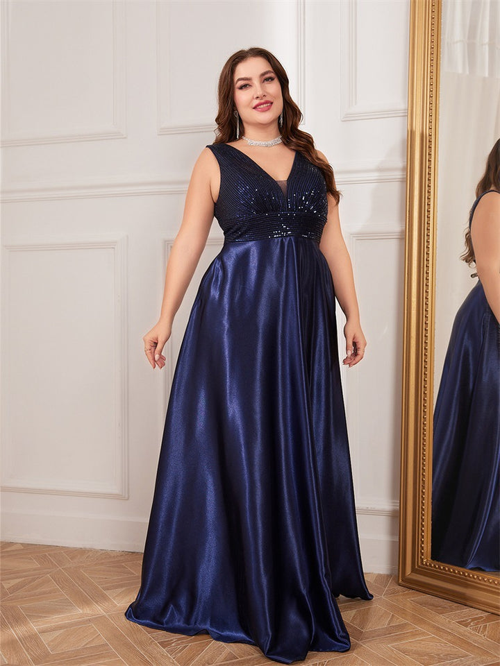 sleeveless satin gown with sequin bodice – RADIANCE