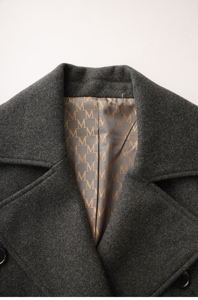 Belted double-breasted long coat – CHARCOAL