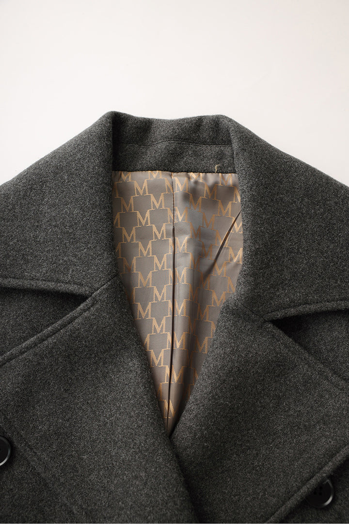 Belted double-breasted long coat – CHARCOAL