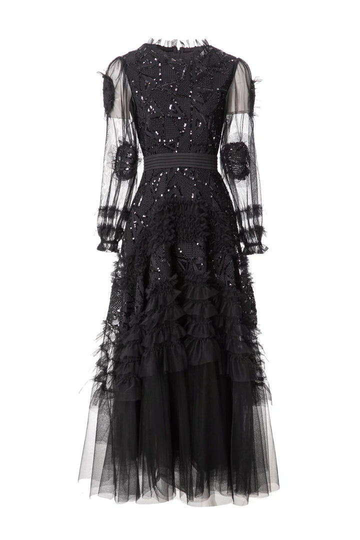 embroidered tulle gown with layered ruffle skirt – AURORA