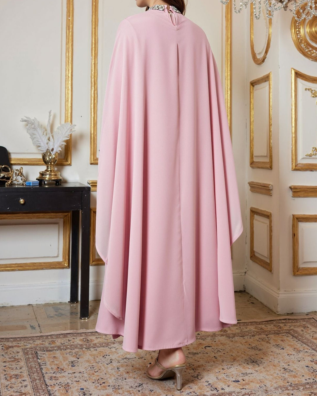 long-sleeve flare dress with embellished cape – AMARAIL