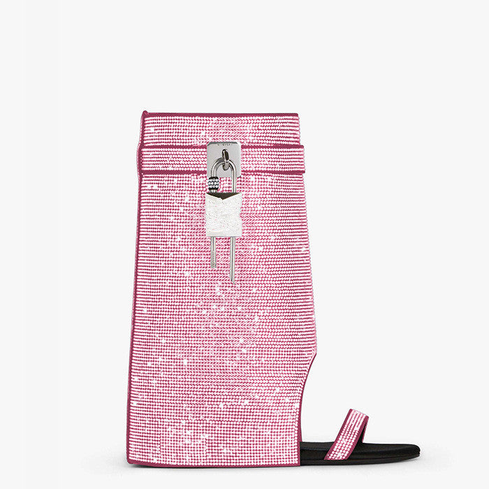 crystal-embellished wedge sandals with metallic lock – SERAPHINA