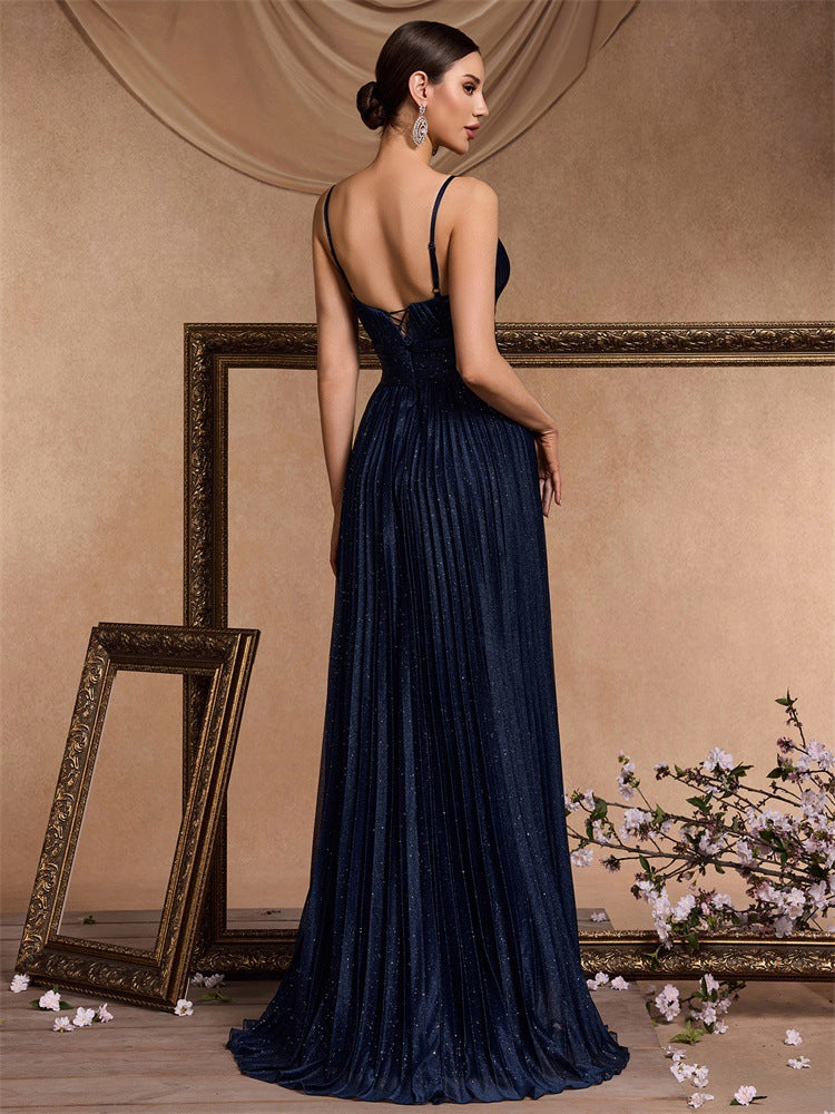 Plissiertes Oberteil mit ausgestellten Ärmeln und Maxirock-Set mit Taillengürtel – Rosiny 