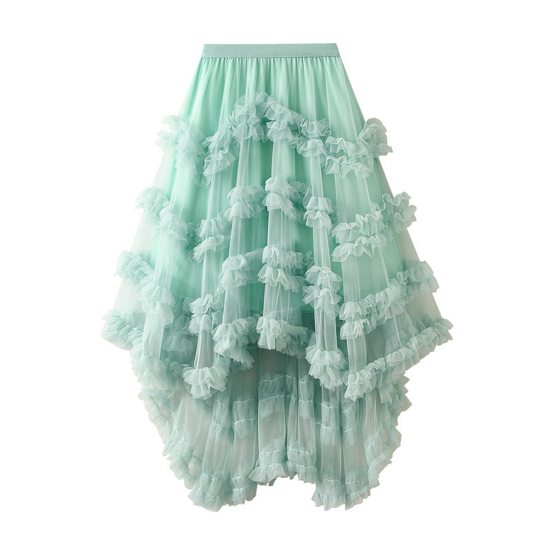 tiered ruffle mesh skirt with high-low hem – AURORA