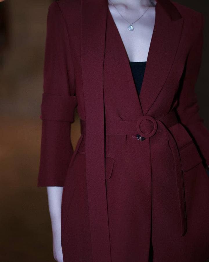 belted tailored blazer with wide-leg trousers – SIENNA