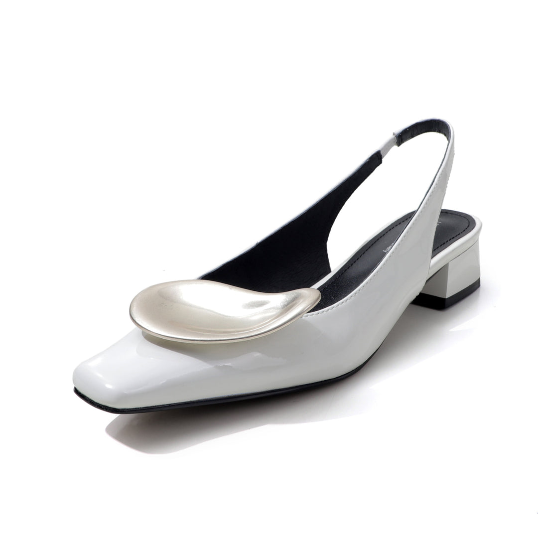 square-toe slingback pumps with sculpted silver accent – MALK