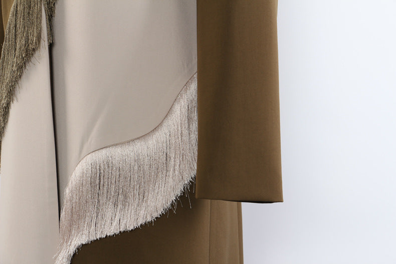 Long Straight-Cut Jacket with Wavy Fringe Panel – SABLE