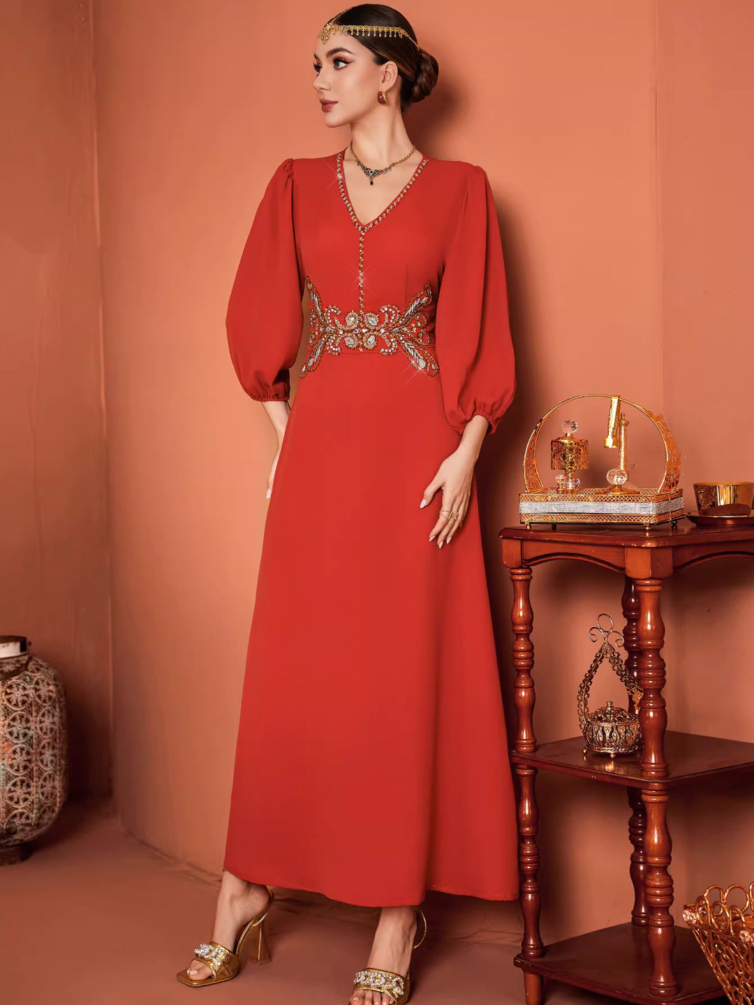 Elegant Long Sleeve Maxi Dress with Soft Draping – AMARA