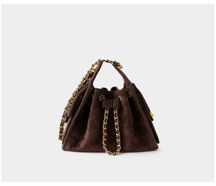 quilted suede bucket bag with chain strap – LIVIA