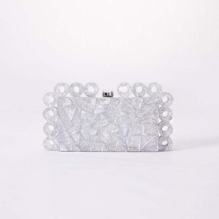 textured gold clutch with circular edge detailing – AURELIA