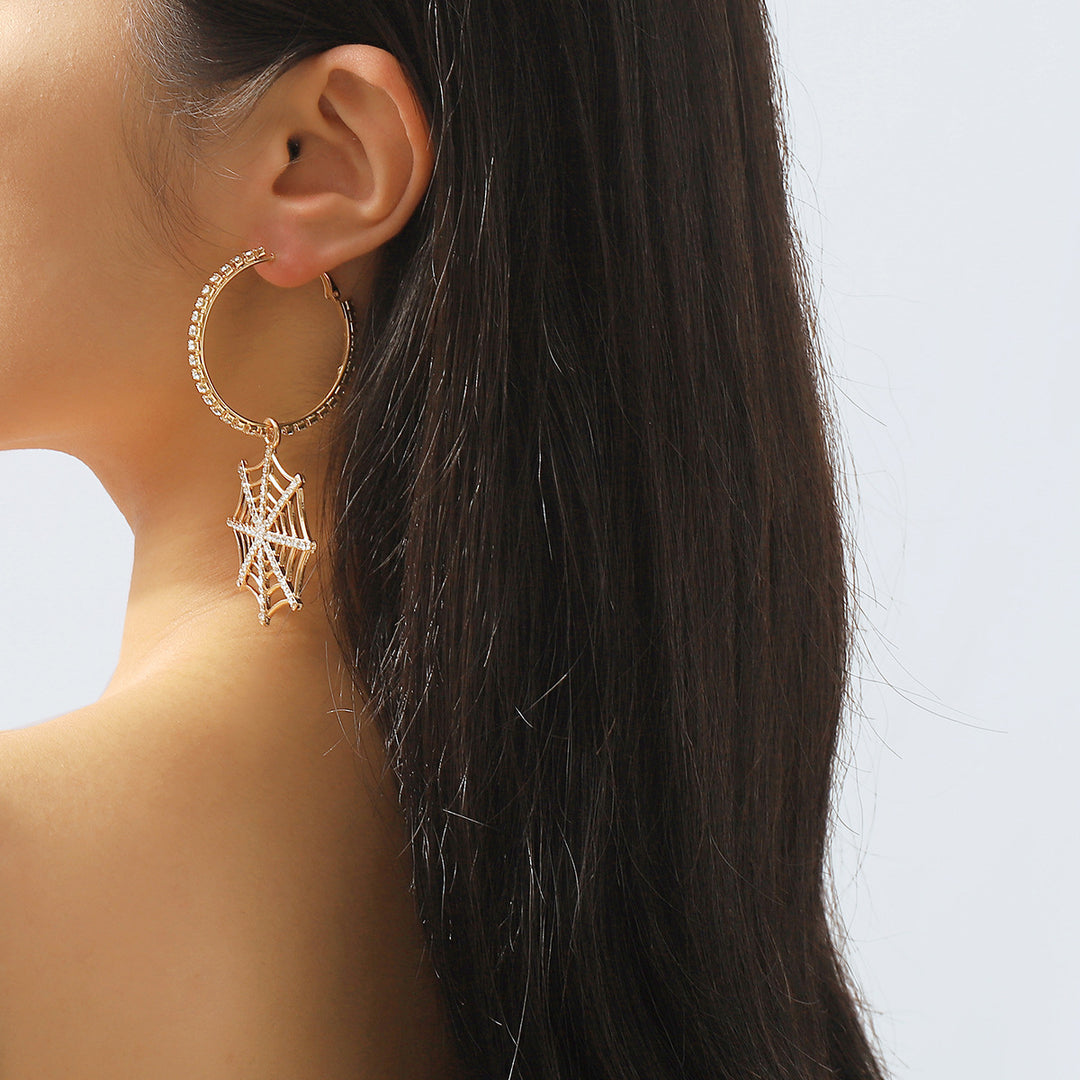 crystal hoop earrings with spiderweb drop - ARIANAZWY