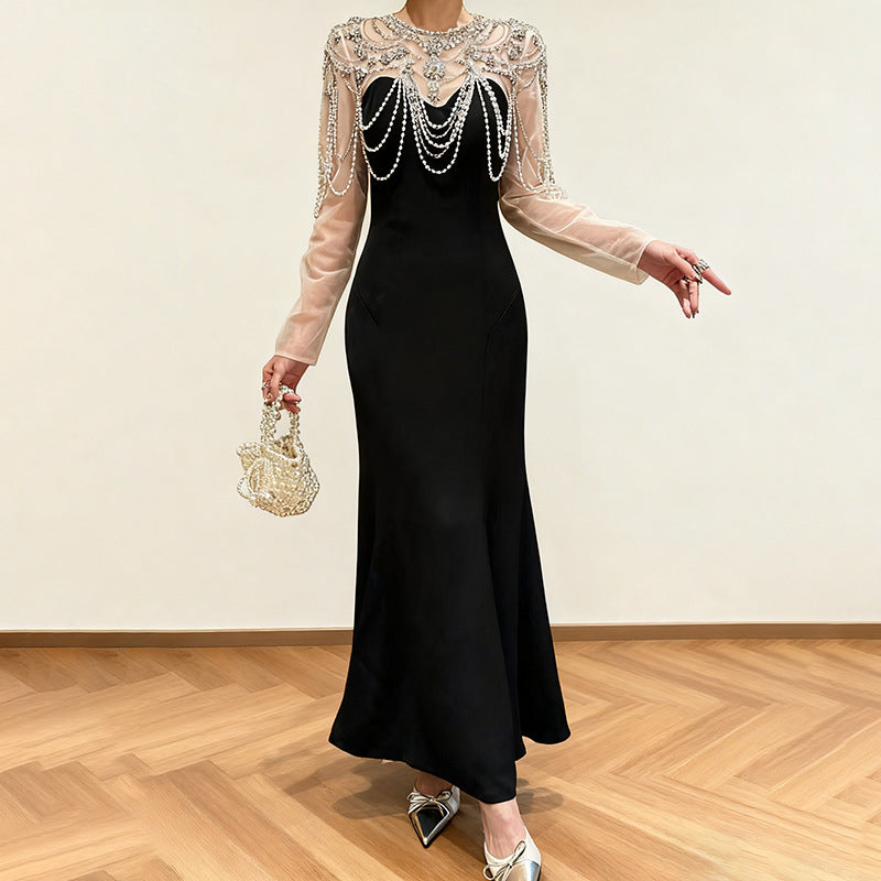 Geplooide top met uitlopende mouwen en maxi-rok set met tailleband – Rosiny 