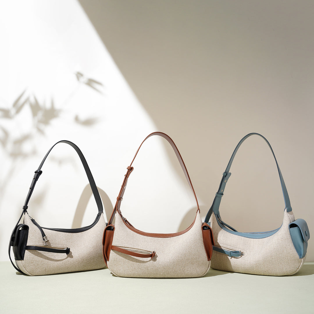 canvas shoulder bag with leather trim - ARIACZU