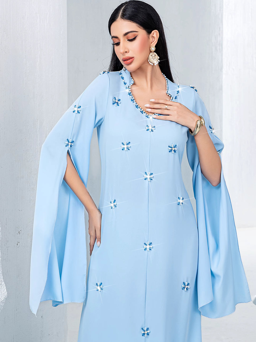 flare sleeve column dress with star embellishments - ZARASDU