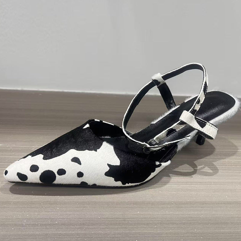 Cow Print Pointed-Toe Slingback Heels - Savanna