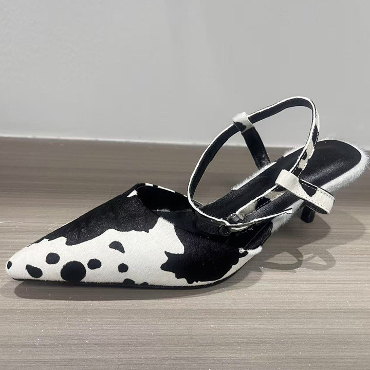 Cow Print Pointed-Toe Slingback Heels - Savanna