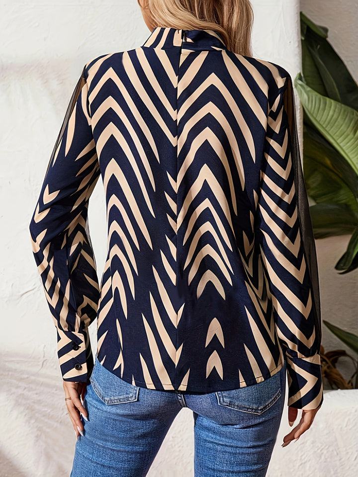 sheer high-neck geometric print blouse – ZARAIA
