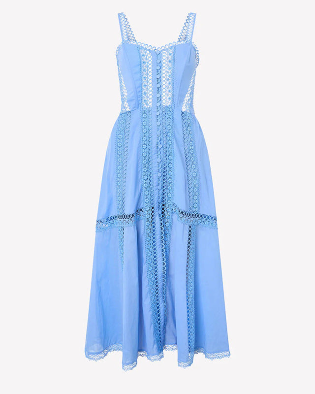 sleeveless lace-trimmed midi dress with corset bodice – NORIZA