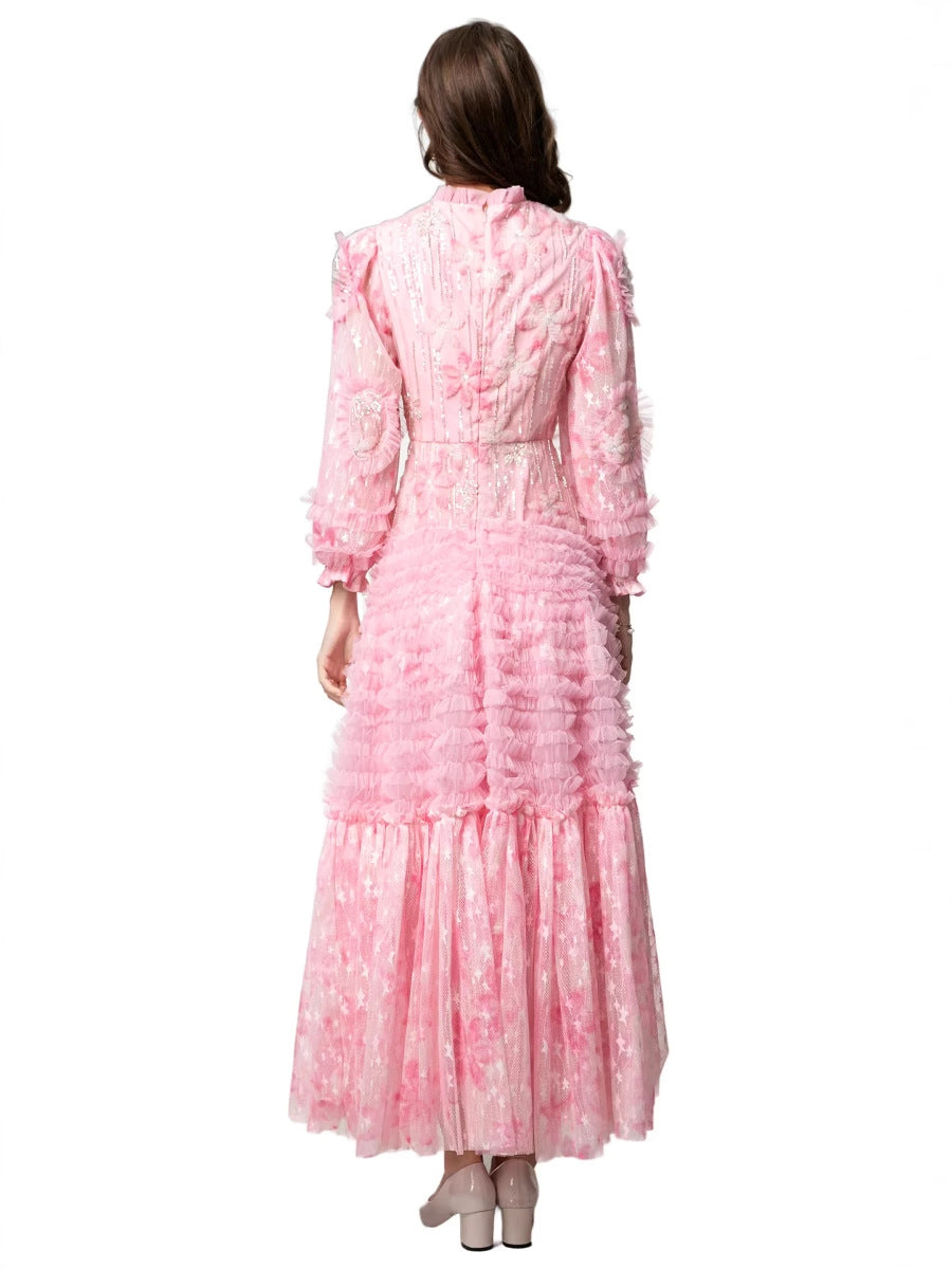 ruffled tulle gown with floral appliqué – ROSABELLA