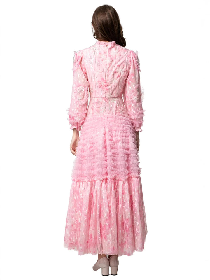 ruffled tulle gown with floral appliqué – ROSABELLA