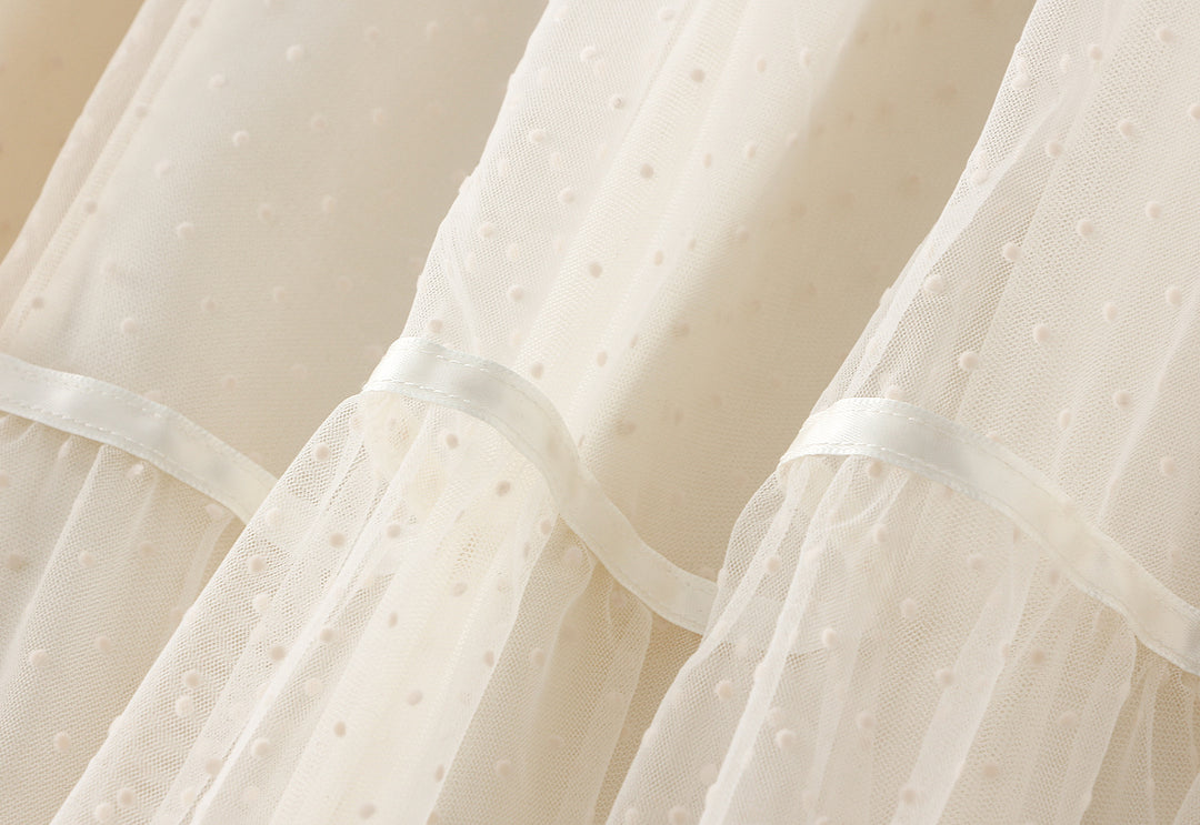 tiered dotted tulle midi skirt with lace trim – ELIORA