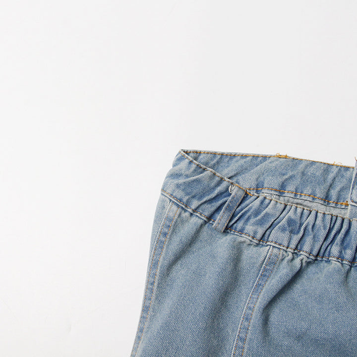 جمبسوت جينز بدون حمالات بتصميم واسع الساقين - نوليفيرا