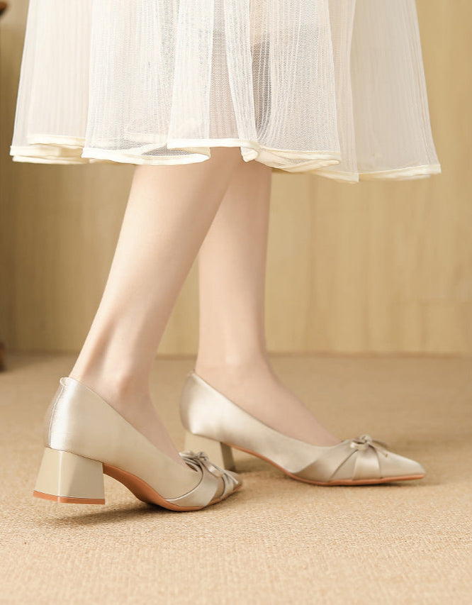 حذاء بكعب سميك مع تفاصيل فيونكة ساتان – سيريناوتو