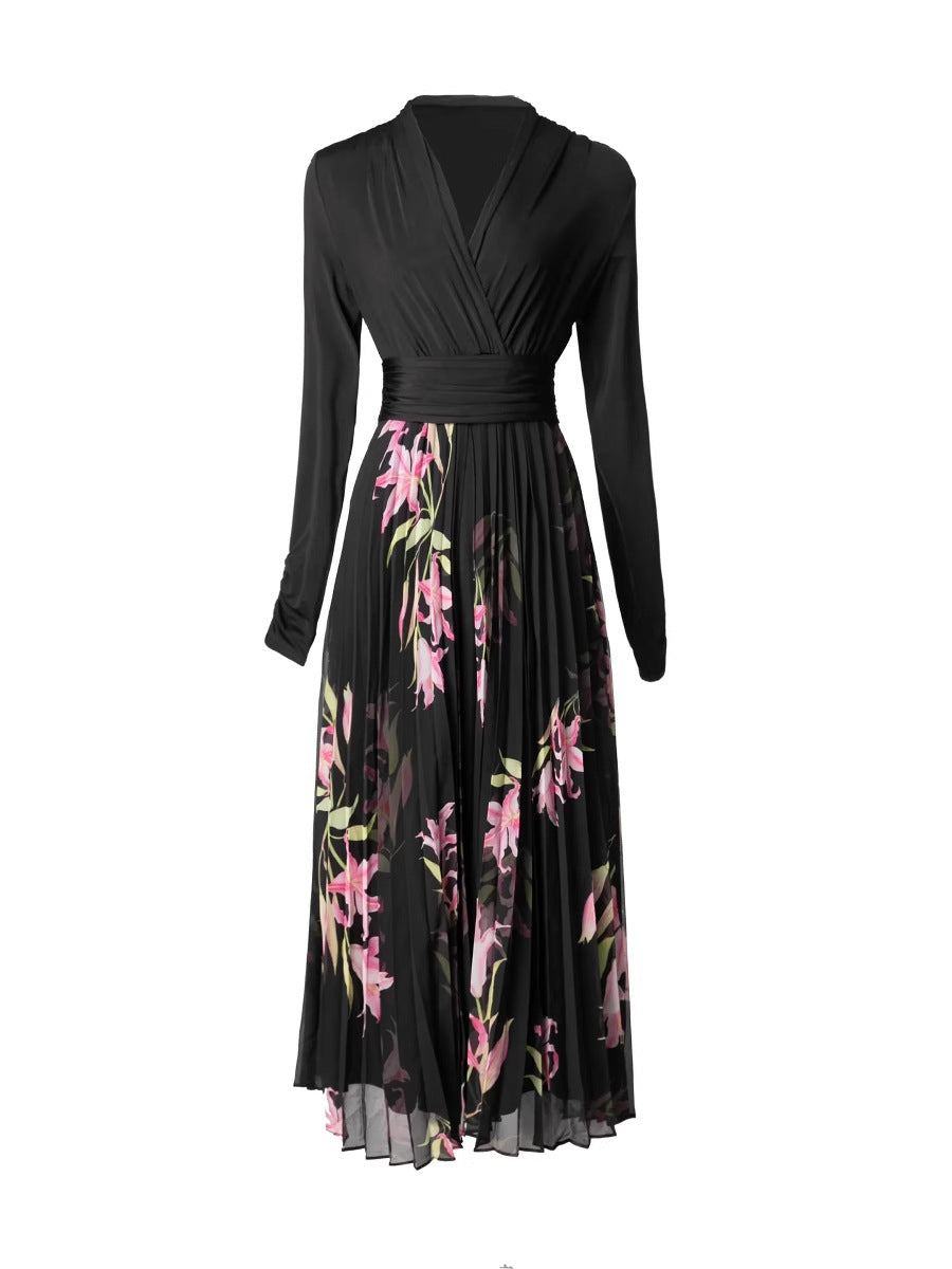 floral chiffon dress with pleated skirt – LILIAN