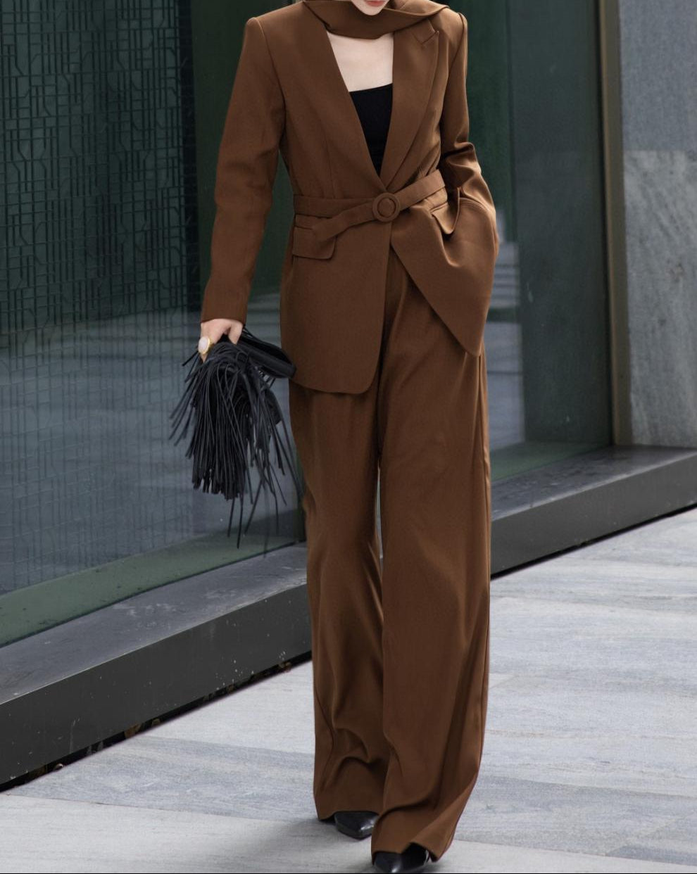 belted tailored blazer with wide-leg trousers – SIENNA