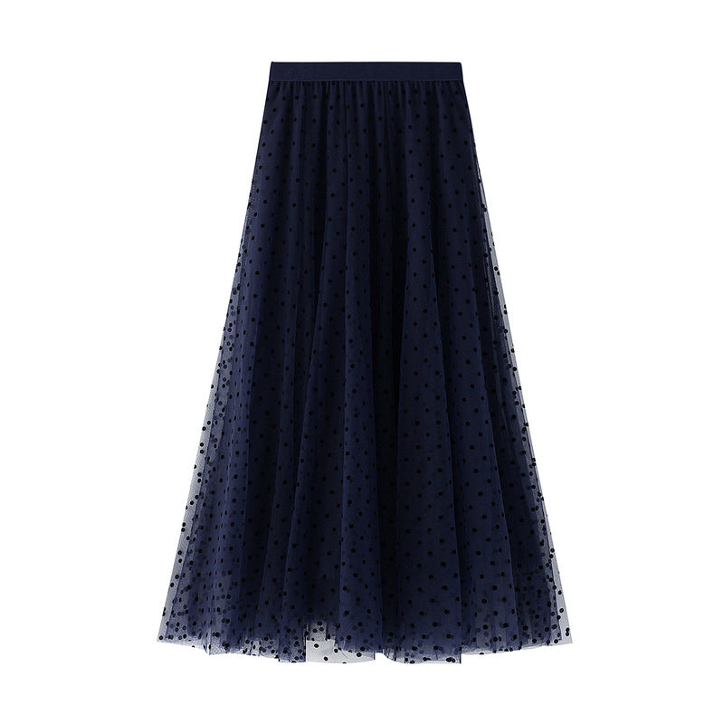 Polka Dot Mesh Maxi Skirt with Elastic Waist – LUMINA