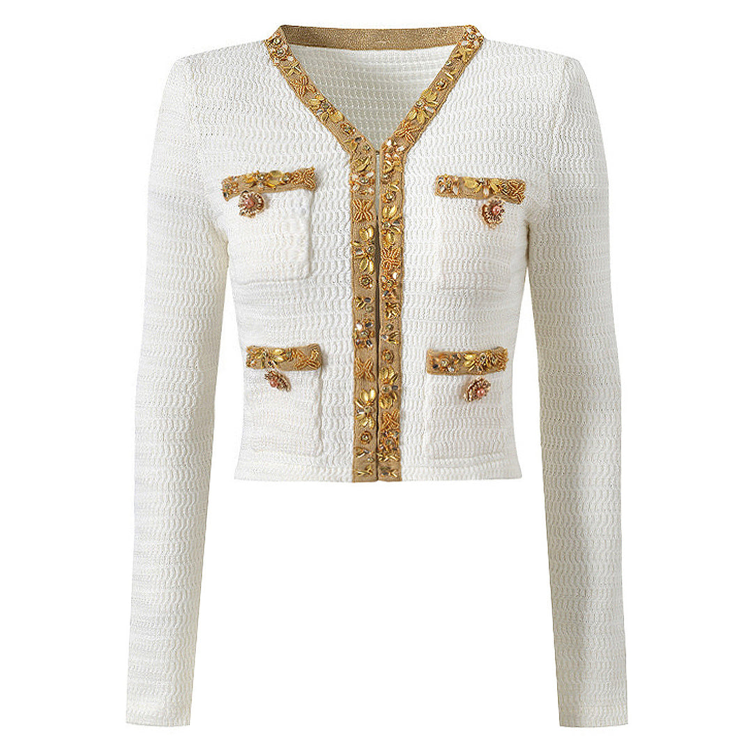 two-piece knit set with gold embroidered trim – DAPHNEDU