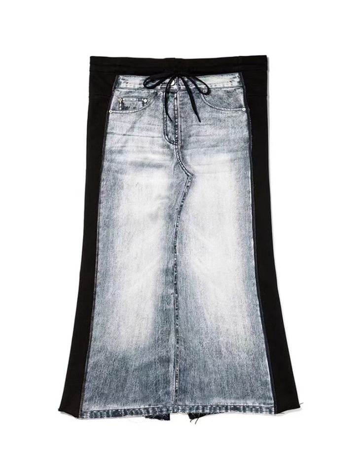 faded denim panel skirt with contrast sides - VERACO