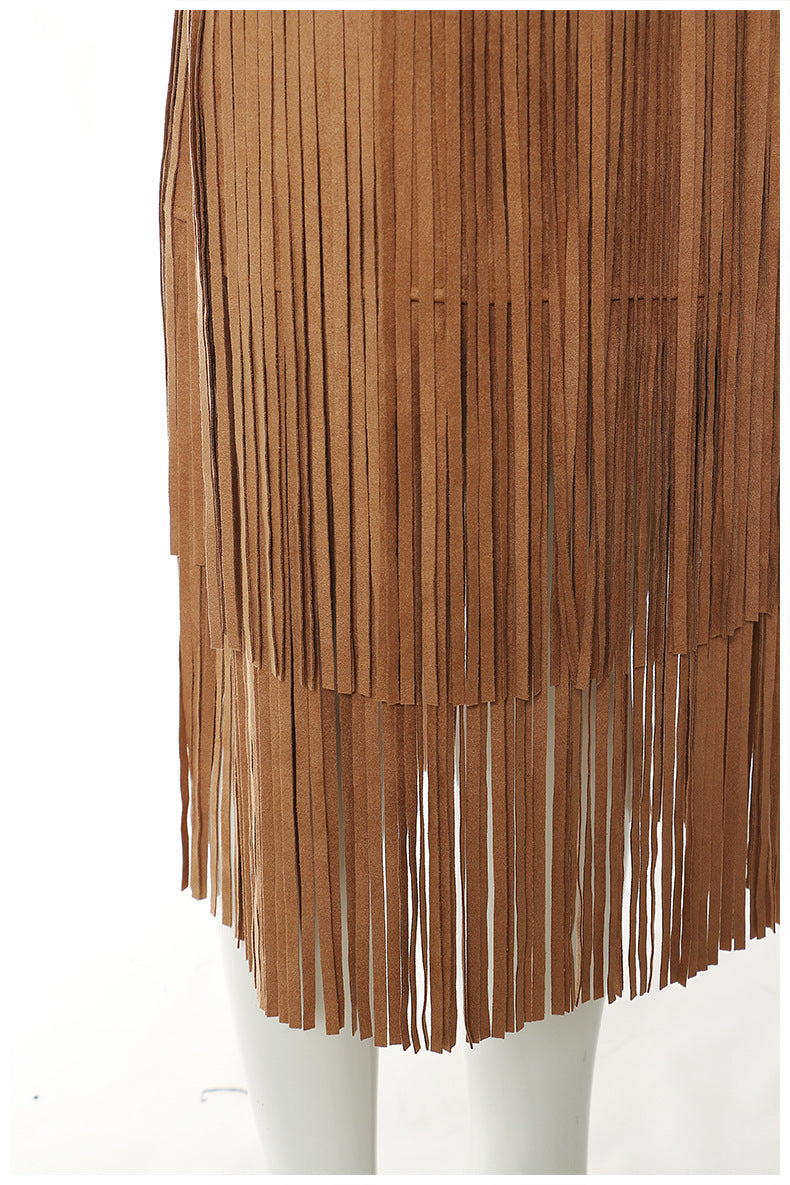 suede midi skirt with layered fringe detail – SIENNA