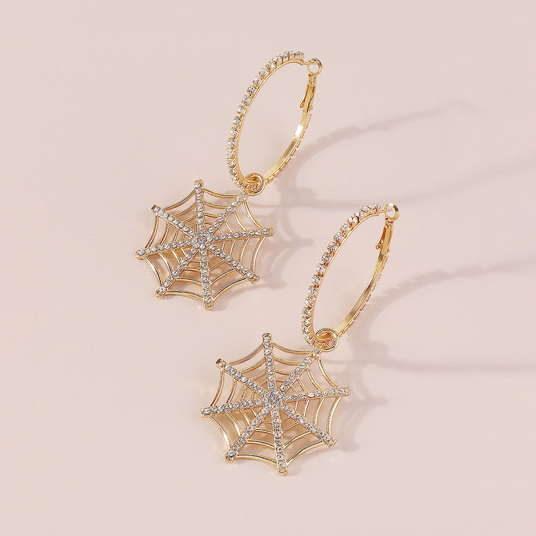 crystal hoop earrings with spiderweb drop - ARIANAZWY