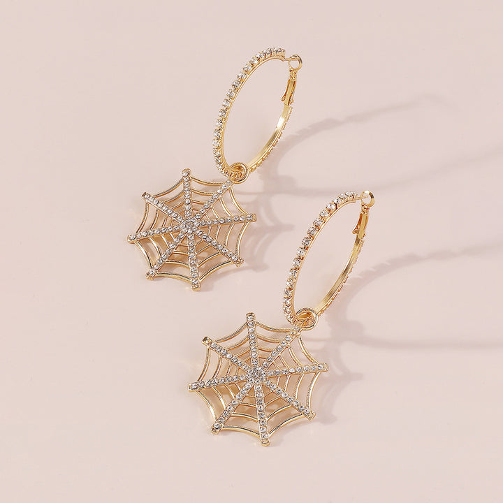 crystal hoop earrings with spiderweb drop - ARIANAZWY