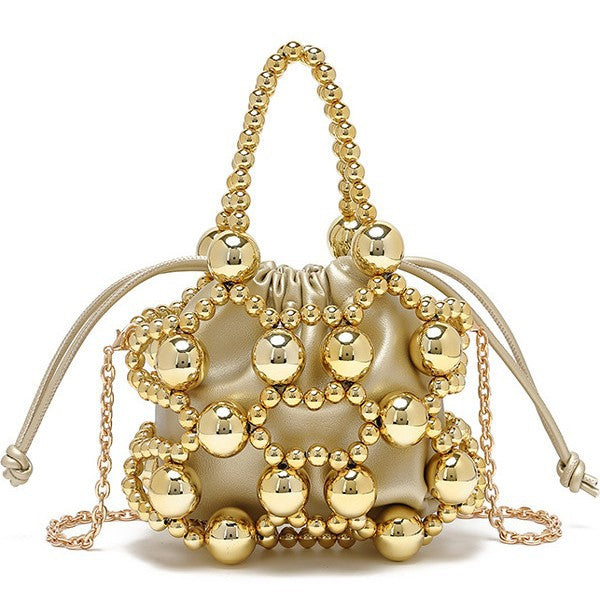 beaded mini drawstring bag with pearl handle – GEMMA